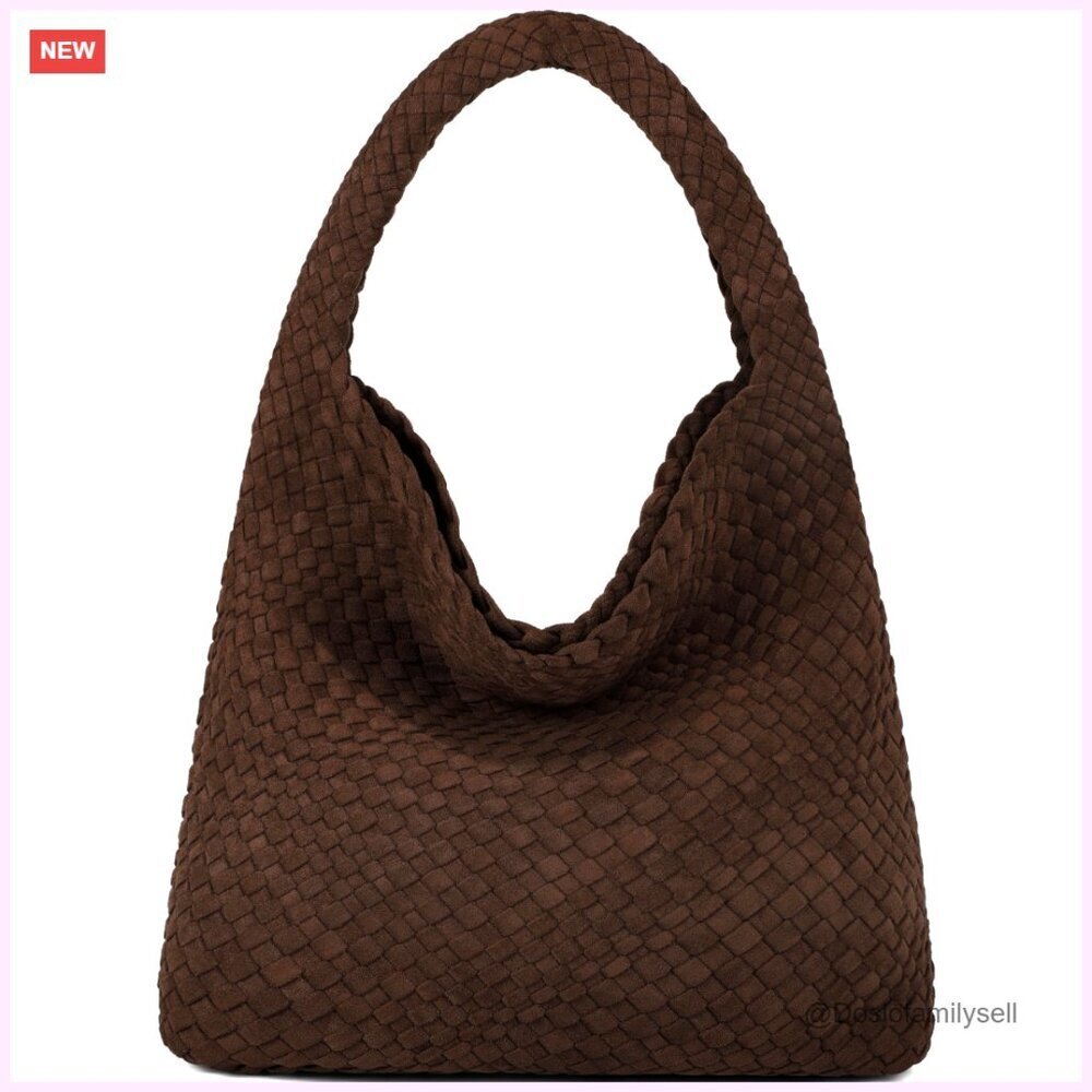Hobo Shoulder Bag Vegan Leather Tote Top Handle Woven Purse Chic Elegant